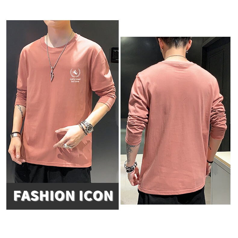 Áo Thun Tay Dài Cổ Tròn Dáng Rộng Thời Trang Phong Cách Hàn Quốc Cho Nam