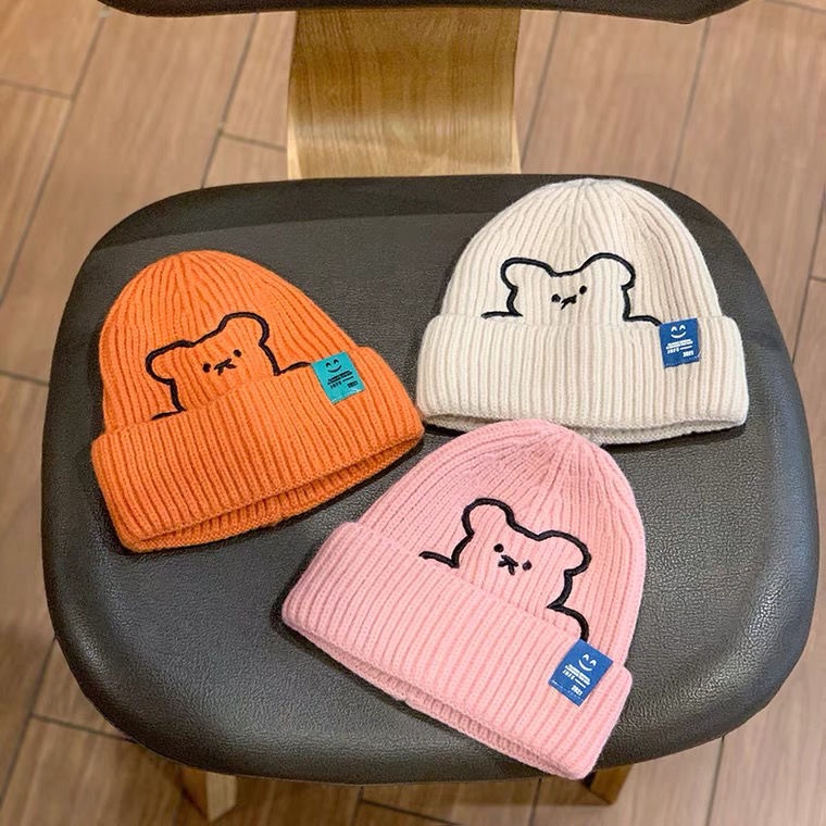 Mũ Len Dệt Kim Màu Trơn In Hình Mặt Cười Phong Cách Hàn Quốc Thời Trang Thu Đông Dành Cho Trẻ Em