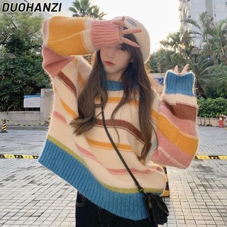 Áo sweater kẻ sọc cầu vồng thời trang thu đông cho nữ