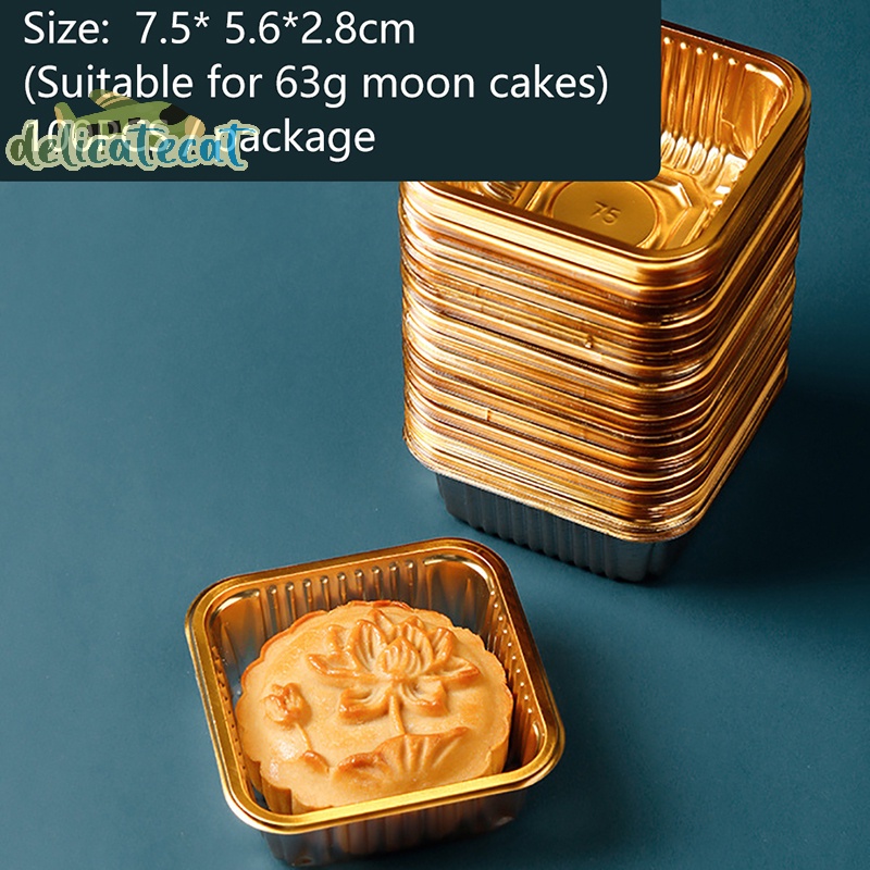 Set 100 Khay Đựng Bánh Trung Thu Hình Vuông Bằng Nhựa Màu Vàng Kèm Nắp Đậy Tiện Dụng