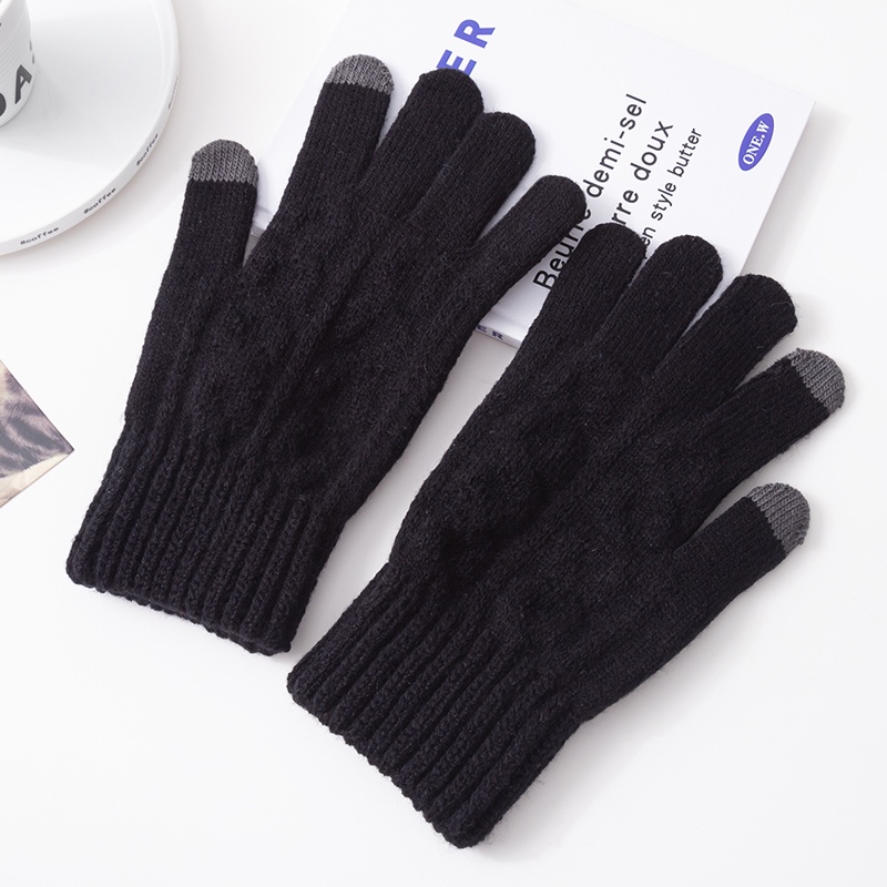 Găng Tay Dệt Kim Dày Dặn Màu Trơn Chống Lạnh Có Thể Dùng Màn Hình Cảm Ứng Dành Cho Nam