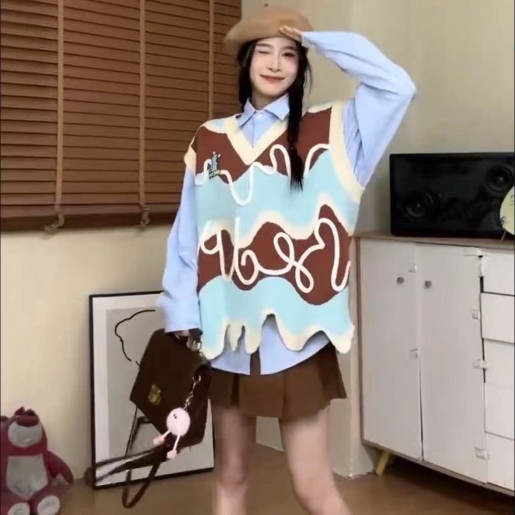 Dopamine Áo vest Dệt Kim Kiểu Lệch Tà Ngọt Ngào Cho Nữ Sinh