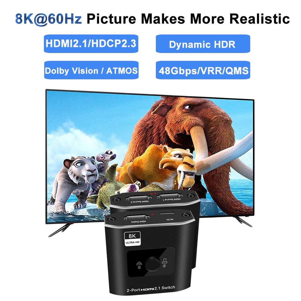 Bộ Chia hdmi 2.1 8k 60hz 4k 120hz 2 Trong 1 Cho tv xiaomi xbox seriesx ps5hdmi