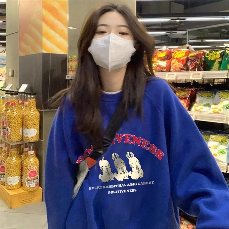 HIIXIIVI Áo Sweater cotton Tay Dài Dáng Rộng In Họa Tiết Thời Trang Hàn Quốc Mới 2024