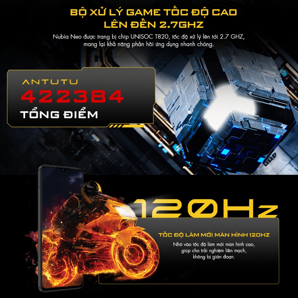 Điện thoại Gaming Nubia Neo | 18GB/256GB | 6.6'' FHD+ 120Hz | Unisoc T820 | Sạc 22.5W | Hàng Chính Hãng