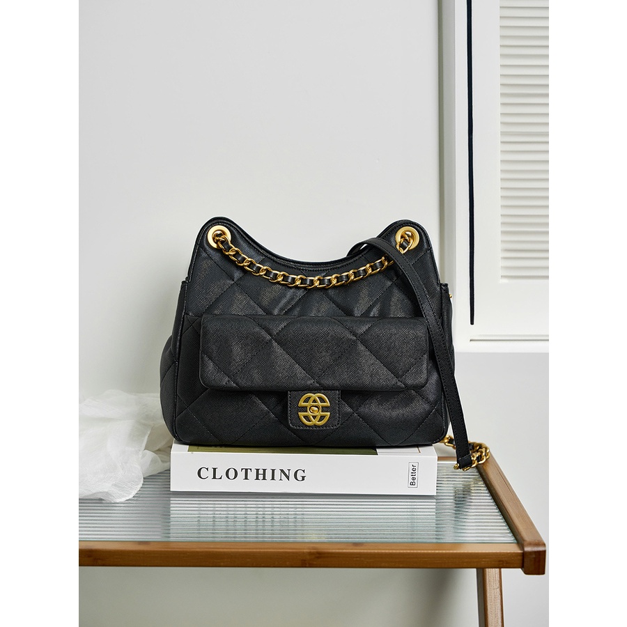 Xiaoxiang Túi Đeo Vai Da Bò Thật Đính Đá Phối Dây Xích Thời Trang 2023 Cho Nữ