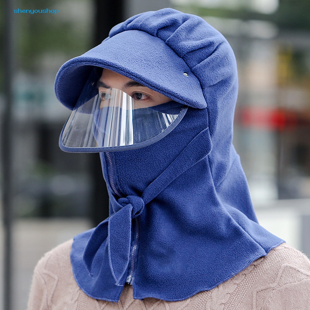Mũ Trùm Đầu Kiêm Khăn Choàng Chống Gió Giữ Ấm Mùa Đông Có Khóa Kéo Cho unisex