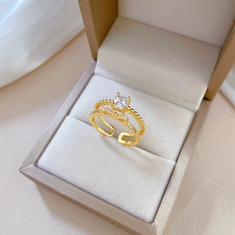 Selense Nhẫn Hở Đính Kim Cương Màu Vàng Có Thể Điều Chỉnh Kích Cỡ