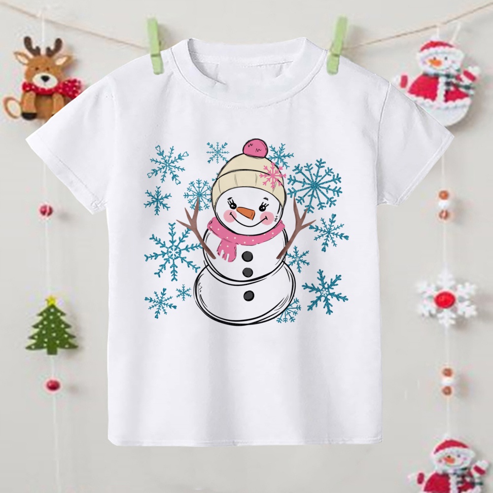 Áo Thun Tay Ngắn In Hình Ông Già Noel Dễ Thương Cho Bé Gái