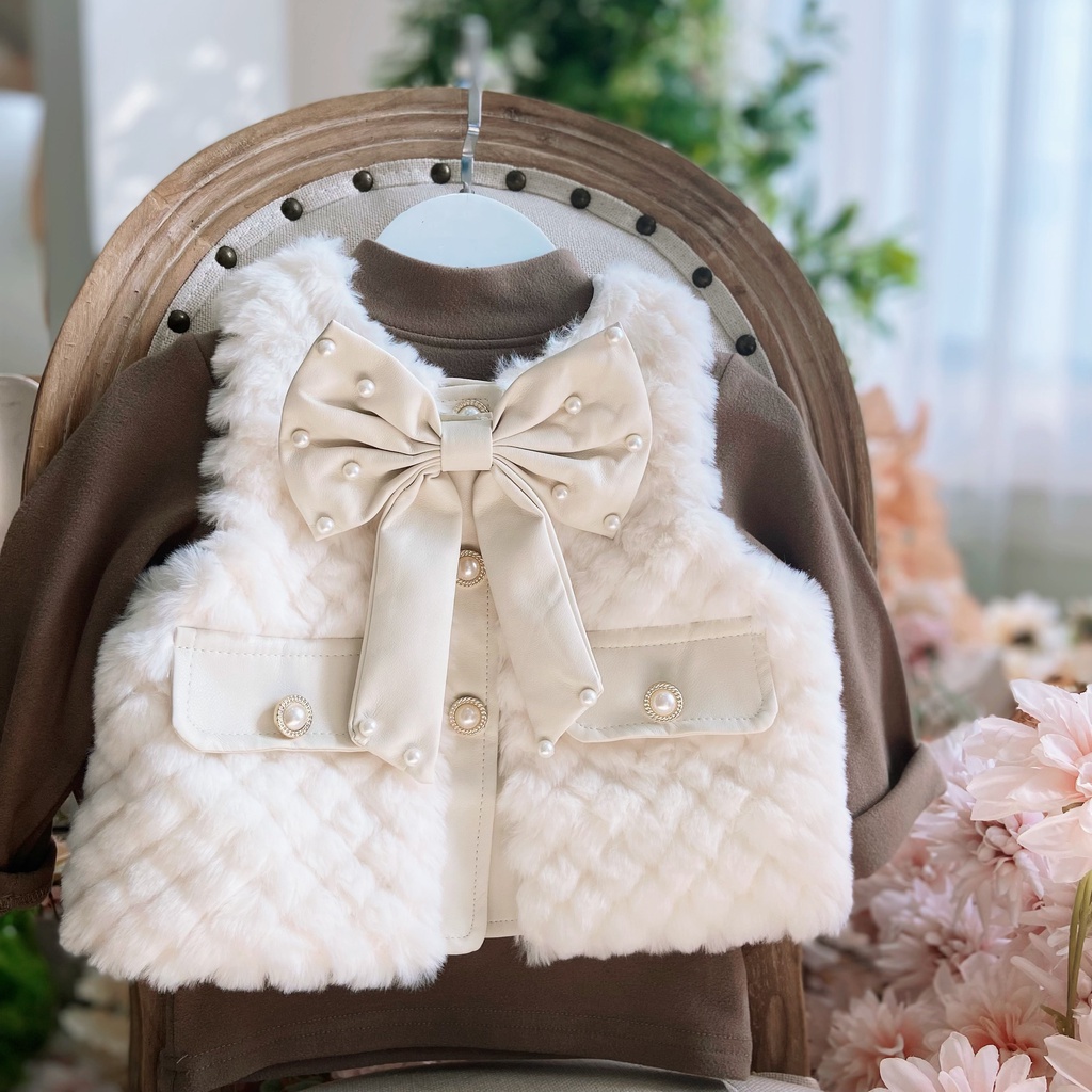 S49 - Áo Gile lông thỏ cho bé, khoác lông cao cấp mềm mại cho bé gái