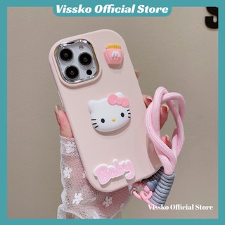 Dễ Thương Ốp Điện Thoại Mềm Hình Mèo kitty Có Dây Đeo Cho iphone 15 pro max 14 plus 13 pro max 12 11 pro max x xs max
