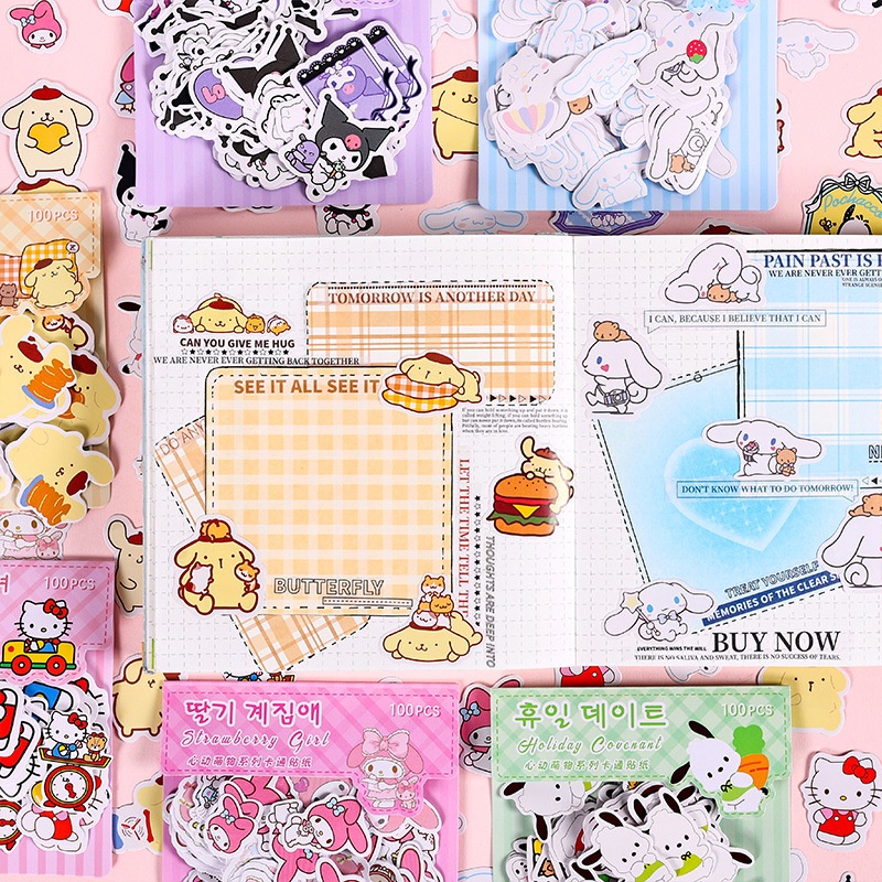 Set 100 sticker Dán Trang Trí diy Hình sanrio melody Dễ Thương