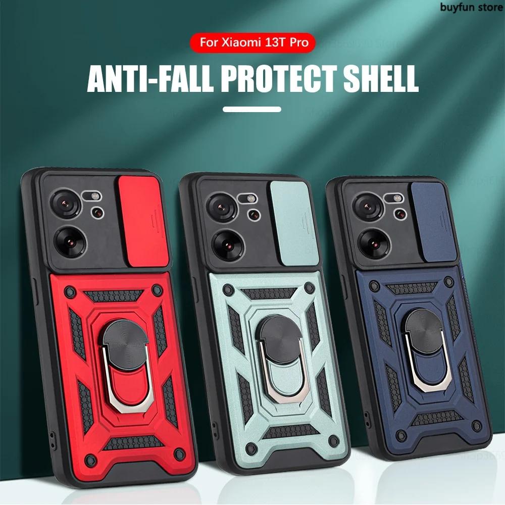 Magnetic Ring Stand Case Shockproof Casing Slide Window Camera Protect Armor Cover For Xiaomi Mi 13T 12T 11t mi12T pro t13Pro