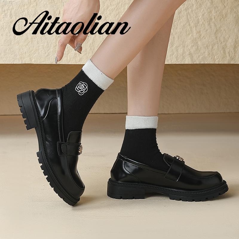 Giày Lười Đế Mềm Dày 5cm Bằng Da Có Khóa Kim Loại Dành Cho Nữ