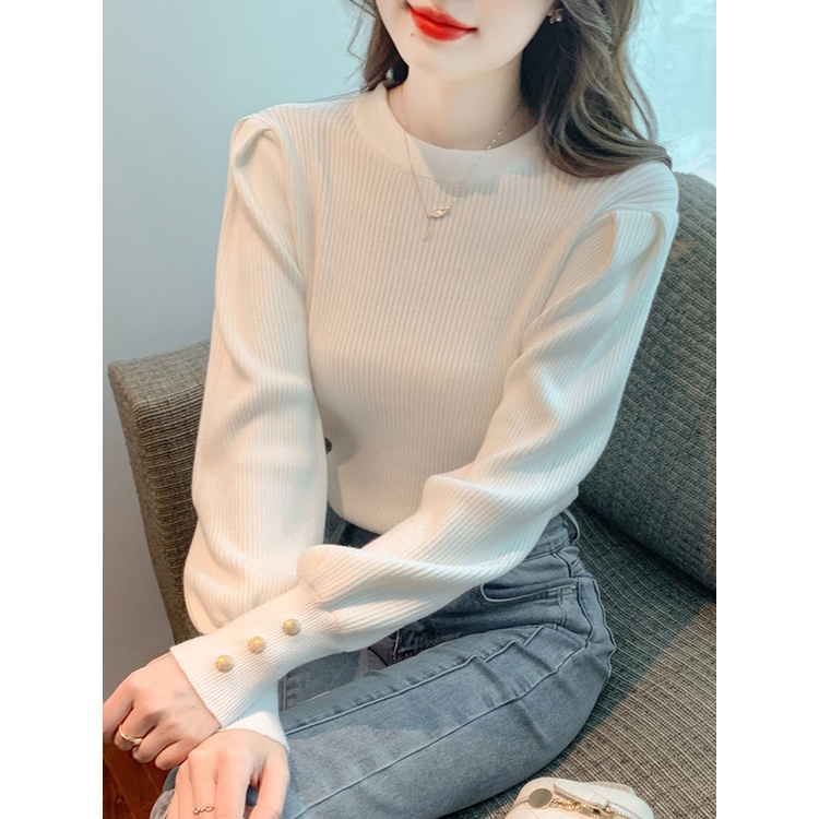 Áo Dệt Kim Tay Phồng Dáng Ôm Thời Trang Thu Đông Phong Cách Mới Cho Nữ