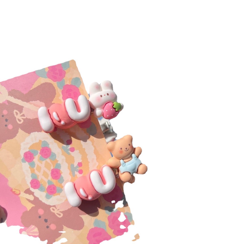 PVN61418 Kẹp Tóc Hình Thỏ / Gấu Hồng Dễ Thương Thời Trang 2023 Cho Nữ