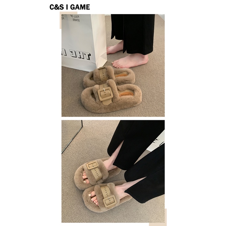 C＆S  Dép bông Dép Lông đi trong nhà ĐẾ CAO SU Thoáng khí Độn đế Độc đáo Phong cách đơn giản FMR23A0O02 43Z231025