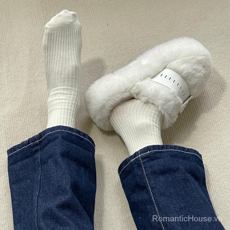 Dép cotton Bít Mũi Đế Dày Phong Cách Hàn Quốc Thời Trang Thu Đông Mới 2022 Dành Cho Bạn Nữ