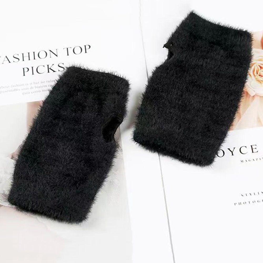 Găng Tay Hở Ngón Giữ Ấm Mùa Đông Màu Trơn Thời Trang Dành Cho Nữ