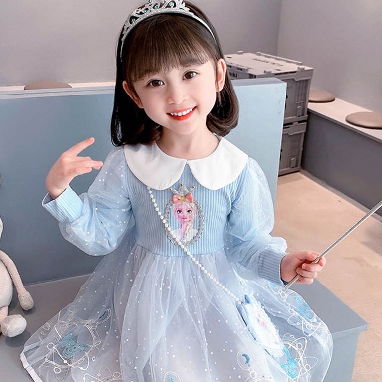 Đầm Công Chúa elsa Dễ Thương Thời Trang Thu Đông Cho Bé Gái 2-8 Tuổi
