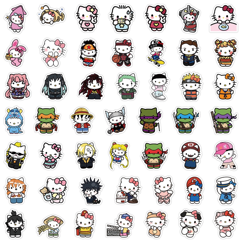 Set 104 Miếng Dán Trang Trí Mũ Bảo Hiểm / Bút Chì Hình sanrio hello kitty graffiti Dễ Thương