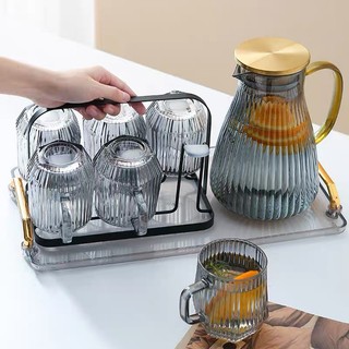 Bộ Bình Thủy Tinh Màu Đen Vân Sọc Sang Trọng, Bình Đựng Nước Thủy Tinh Chịu Nhiệt