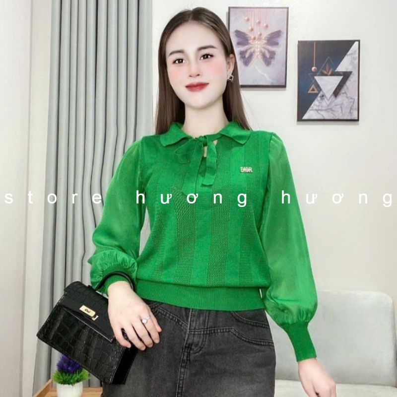 Áo len tay dài pha voan