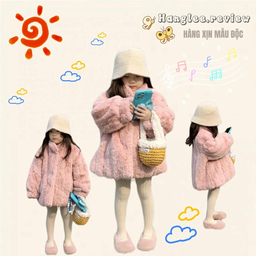 Áo Khoác Lông Xù Tặng Kèm Túi Bé Gái 13kg đến 25kg