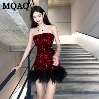 Mqaq Váy Giáng Sinh Đính Lông Vũ Quấn Mông Cho Bé Gái Màu Trơn Cao Cấp