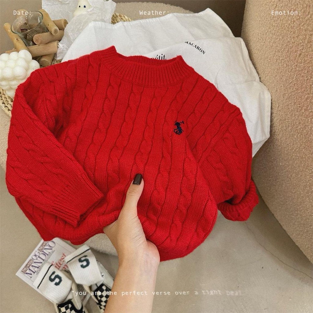 ❤Áo Sweater Dệt Kim Dày Dặn Thời Trang Năm Mới Phong Cách Hàn Quốc Cho Bé Trai Và Gái