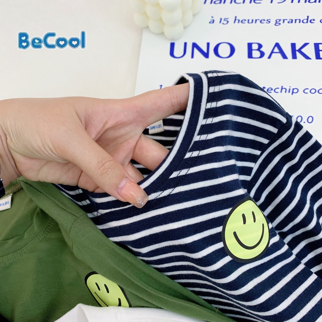 Áo Giữ Nhiệt Cho Bé Hình Măt Cười Chất Cotton Thun Trơn Cao Cấp BeCool, Áo Thu Đông Dài Tay Cho Bé Từ 10-26kg