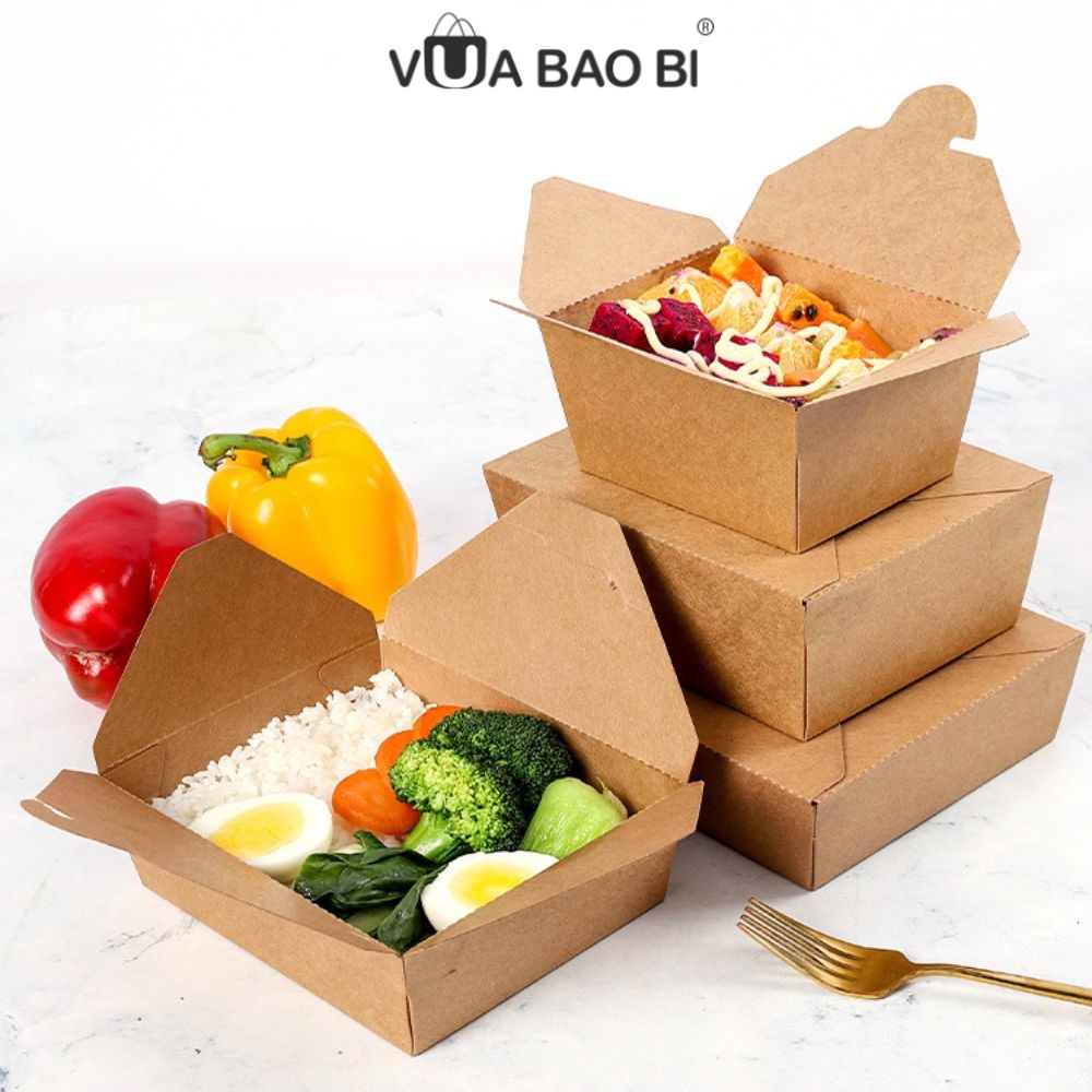 Combo 40 Hộp đựng thực phẩm nắp gập, đựng đồ ăn mang về 1100-750ml TP02 chịu nhiệt cao, hộp giấy 1 lần take away