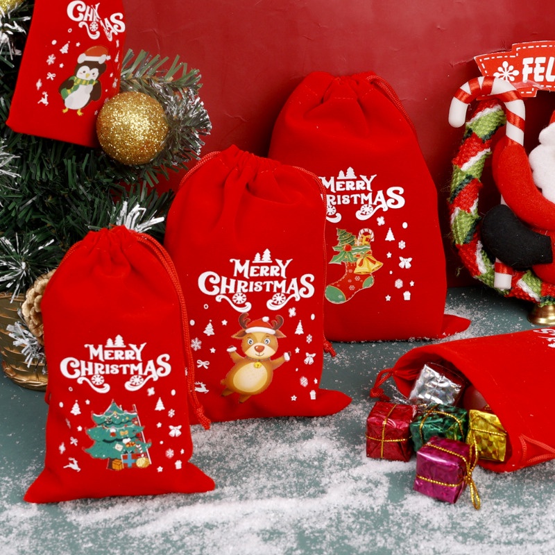Túi Nhung Dây Rút Đựng Kẹo Giáng Sinh / Trang Sức Đa Năng Hình Ông Già Noel Nai Sừng Tấm Trang Trí Nhà Cửa / Tiệc Tùng