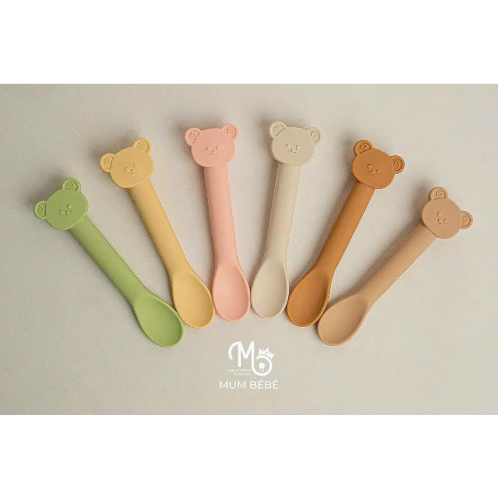 SET BÁT GẤU KÈM THÌA SILICON MUMBEBE CHO BÉ ĂN DẶM CÓ ĐẾ HÍT CHỐNG LẬT