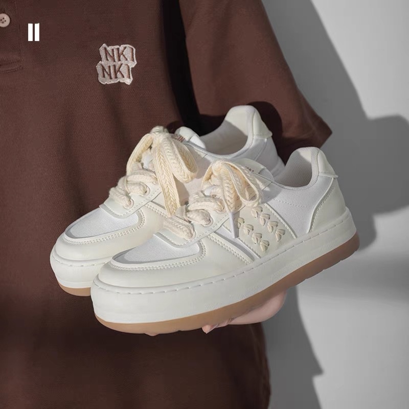 Giày thể thao nữ Hàn Quốc Casual Flat Shoes Sinh viên dày đế thể thao giày trắng