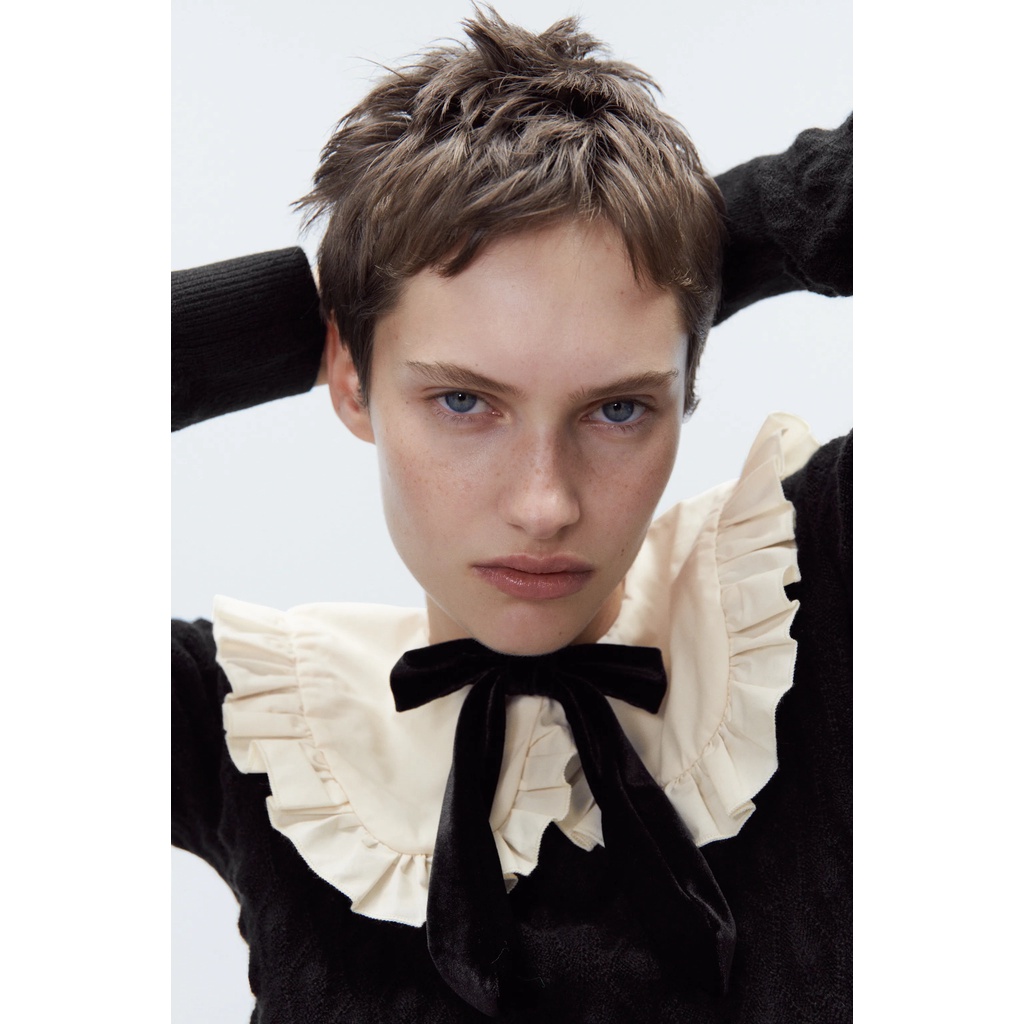 Zara Áo sweater Dệt Kim Cổ Búp Bê Thắt Nơ Thời Trang Thu Đông Cho Nữ09598011800