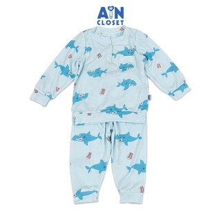 Bộ quần áo dài bé trai họa tiết cá mập xanh thun cotton - aicdbtvlvyly - ain closet