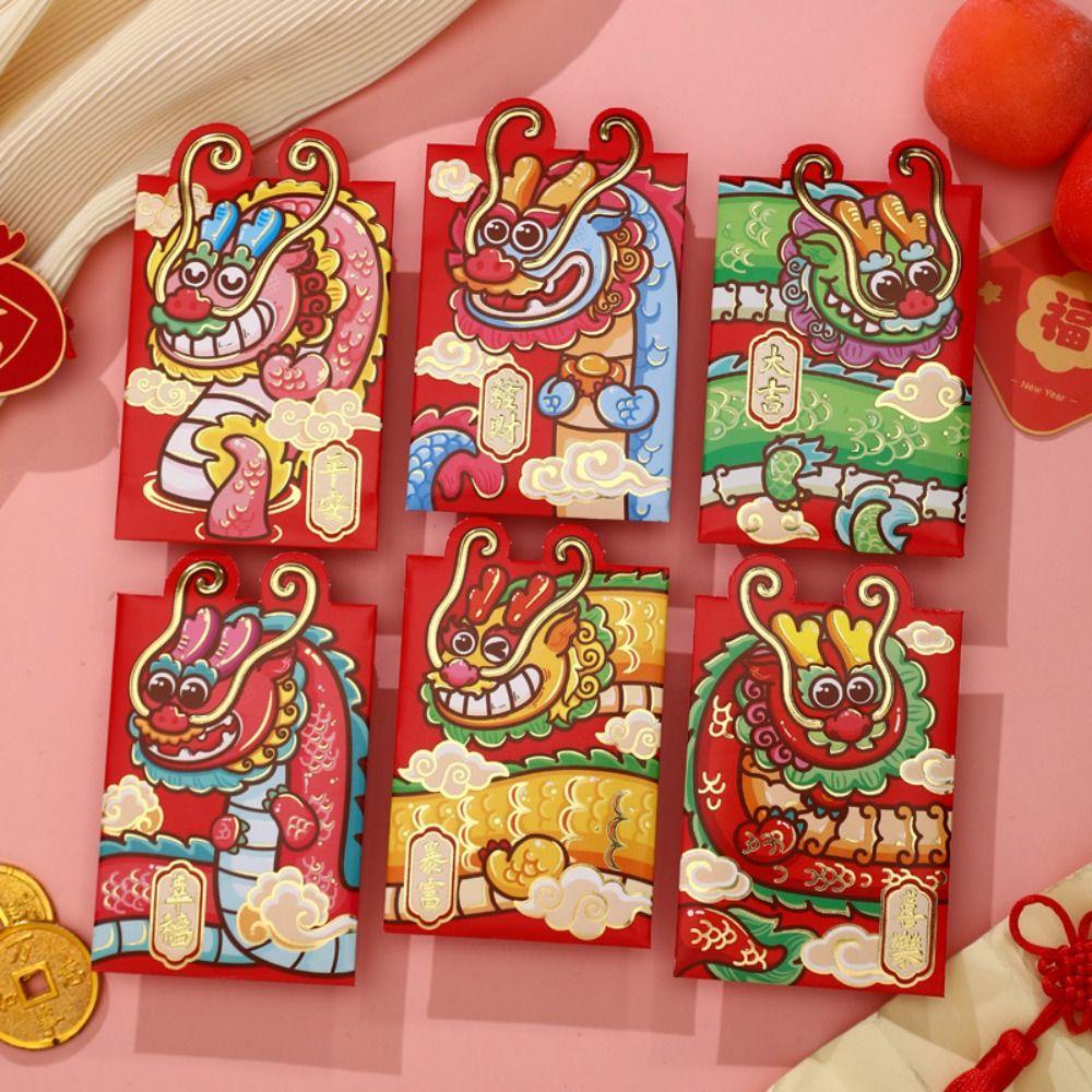 Set 6 Bao Lì Xì Đỏ mini In Họa Tiết Hoạt Hình 3d Thủ Công