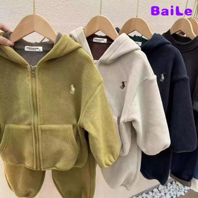 Set Đồ Thể Thao Dáng Rộng Có Mũ Trùm Bằng Lông Cừu Dày Phong Cách Thu Đông Mới Cho Bé Trai Và Bé Gái
