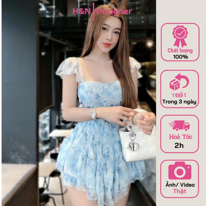 Đầm Nữ, Váy Xòe Tầng Voan Hoa Cánh Tiên Jum Ngắn 2 Màu Có Lớp Lót Bo Chun Sau Mút Ngực Dày Thiết Kế