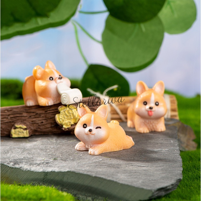 Mô hình chó shiba mini dễ thương decor bàn học, terrarium