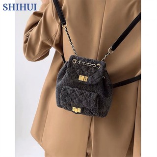 Balo SHIHUI mini vải denim phối dây xích hình thoi thời trang cao cấp cho nữ