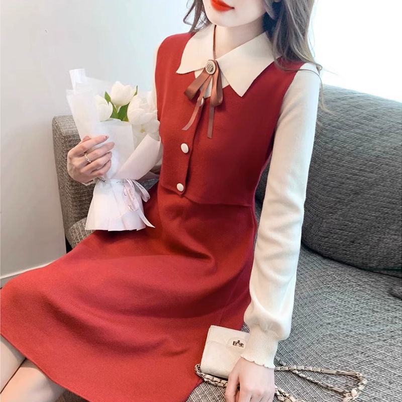 Đầm Len Chữ a Tay Dài Cổ Búp Bê Thời Trang Thu Đông 2023 Mới