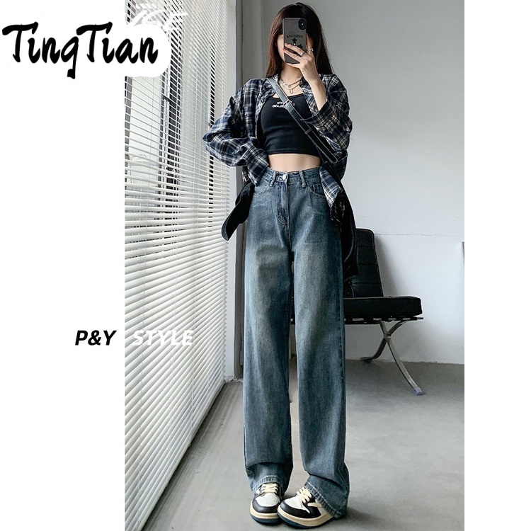 TINGTIAN quần_ống_rộng quần  nữ jean American vintage jeans 2023 NEW 080417