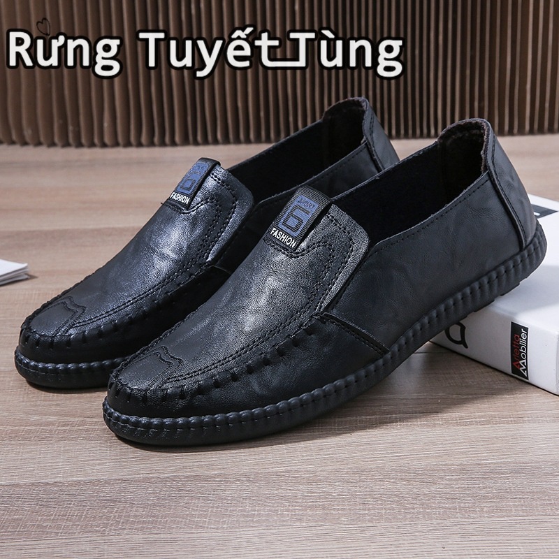 SHANMUSENLIN☘Mới Giày Lười Da Phong Cách Hàn Quốc Thời Trang Cho NamGiày nam Thể thao Thư giãn Thời trang