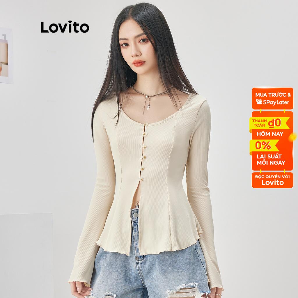 Áo kiểu Lovito màu trơn bất đối xứng phối nút phía trước phong cách thường ngày dành cho nữ L52AD153 (màu mơ)