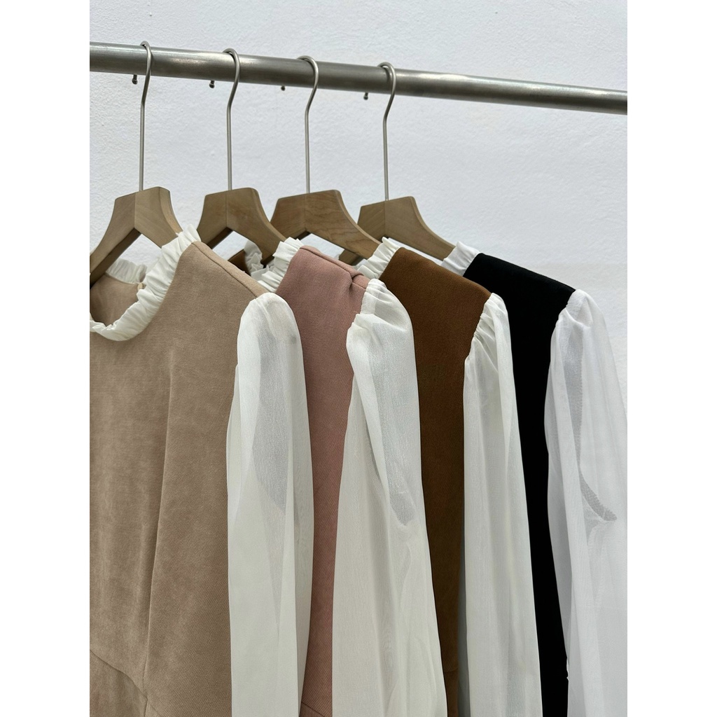 Váy nhung chéo phối cổ bèo tay tơ óng dáng dài V822 SUSSTORE