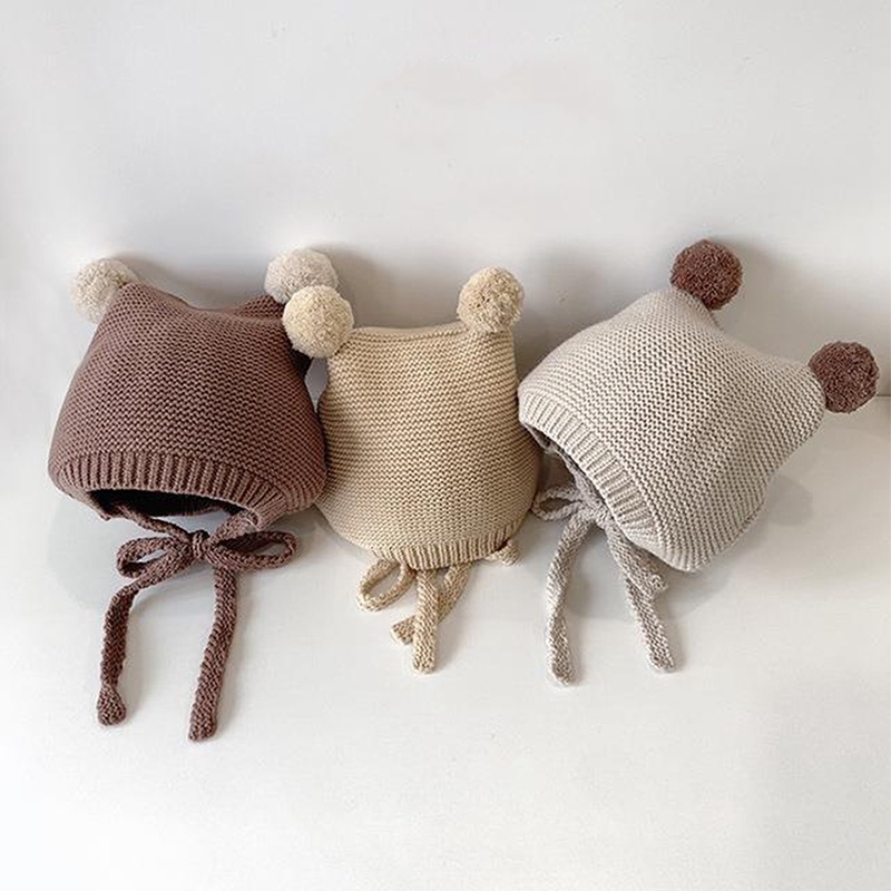 Mũ Dệt Kim Mềm Mại Giữ Ấm Đính Quả Bông Dễ Thương Thời Trang Thu Đông Cho Bé Trai Và Gái