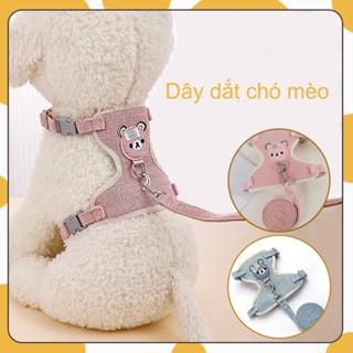 Bộ Yếm Dắt Thú Cưng Đi Dạo Chó Mèo Kiểu Hoạt Hình Đáng Yêu Đeo Cao Cấp Mặt Gấu Dễ Thương Chất Liệu