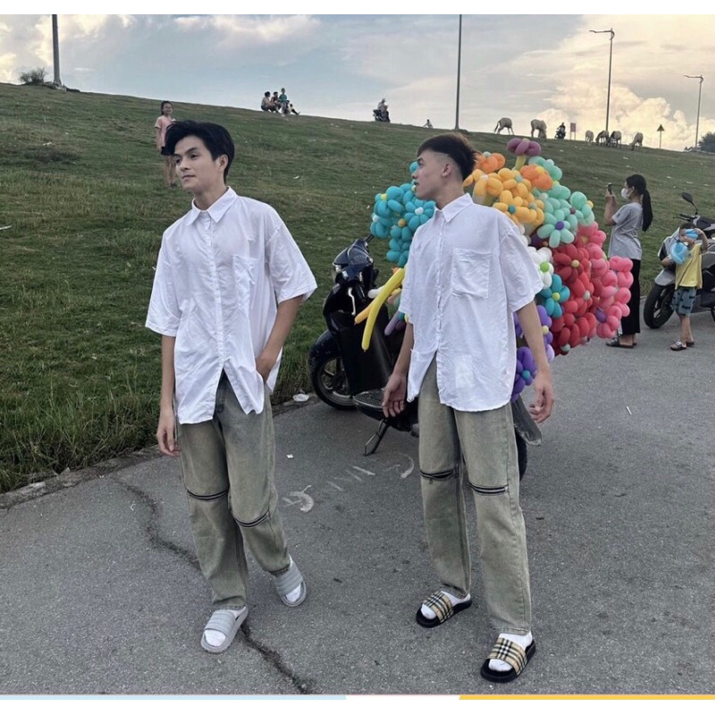 Quần vải bò jean ống rộng suông xuông nữ jeans cạp cao thêu khóa gối